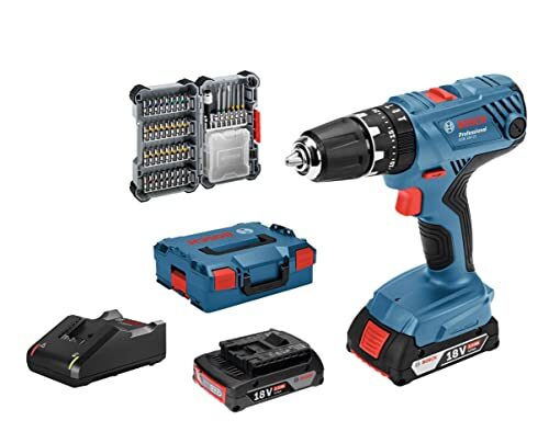 Bosch Professional 18V System GSB 18V-21 - Taladro percutor a batería (55 Nm, 1800 rpm, 2 baterías x 2.0 Ah,...