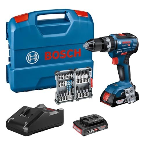 Bosch Professional 18V System GSB 18V-55 - Taladro percutor a batería (Brushless, 55 Nm, 2 baterías x 2.0 Ah, set...